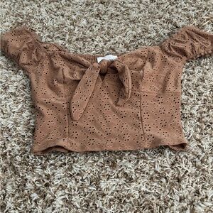 URBAN Romantics Tan Eyelet Off-Shoulder Blouse